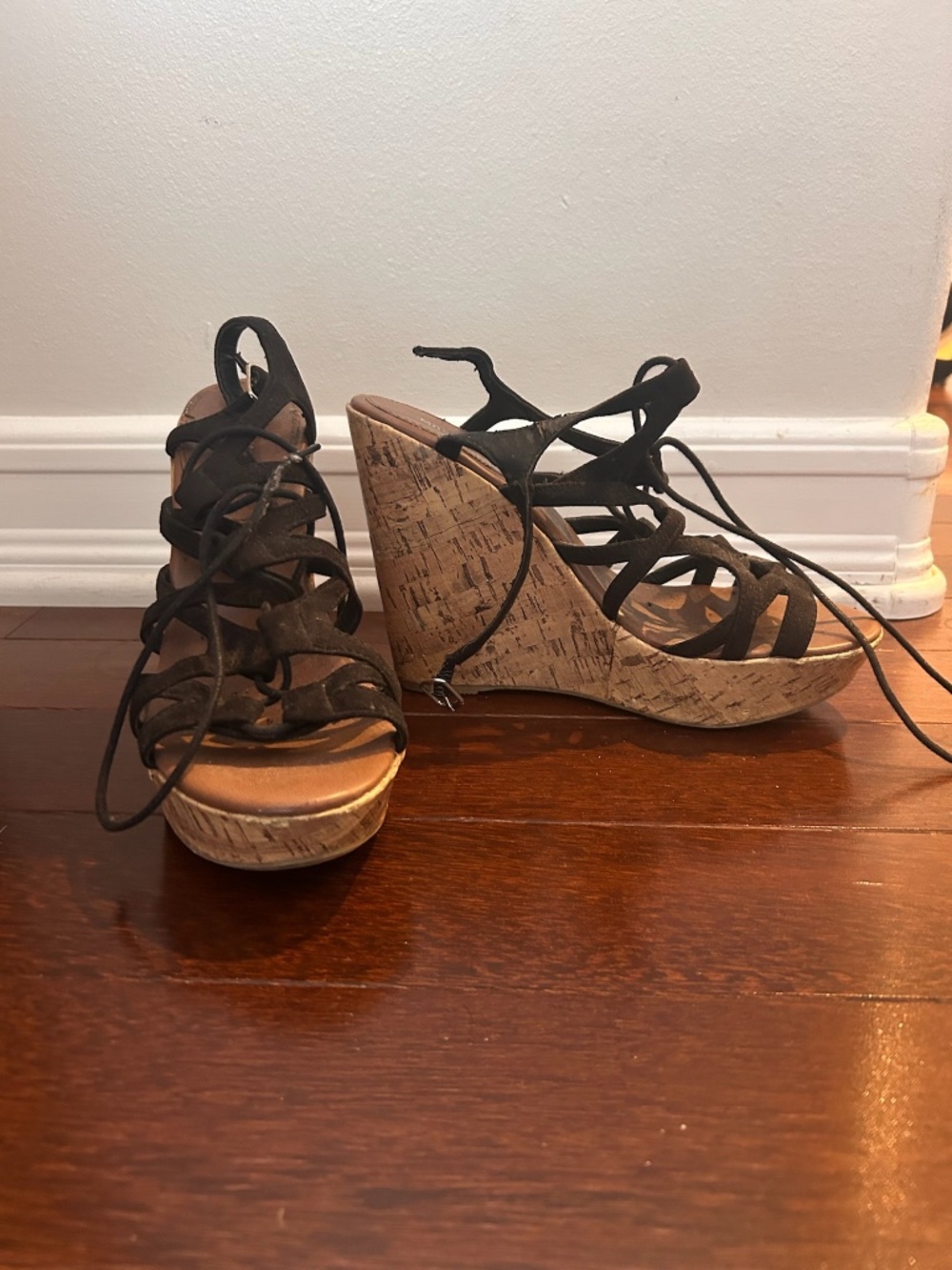 Lace up wedge heels